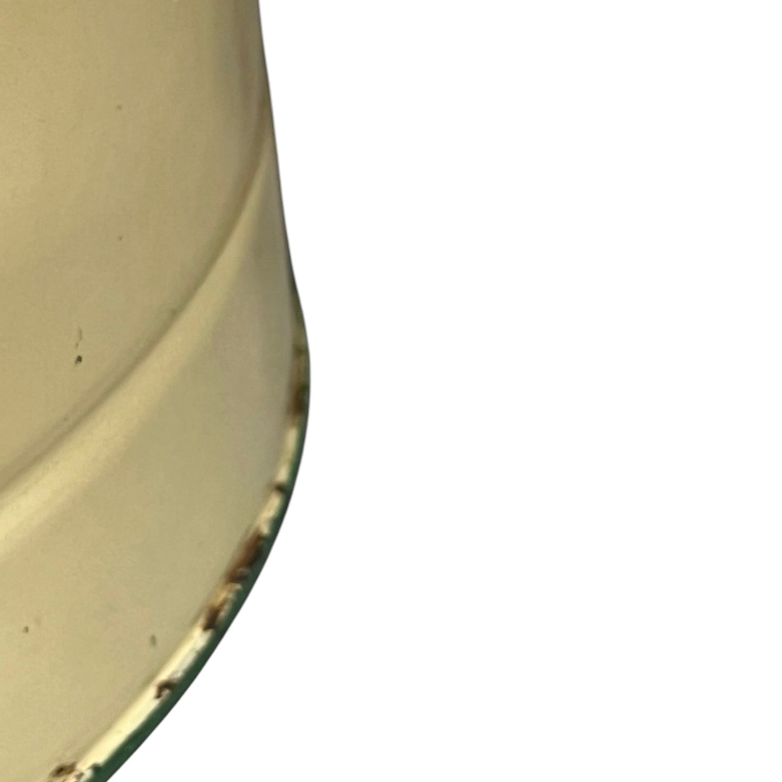 Close up of a French enamel bucket on a white background 