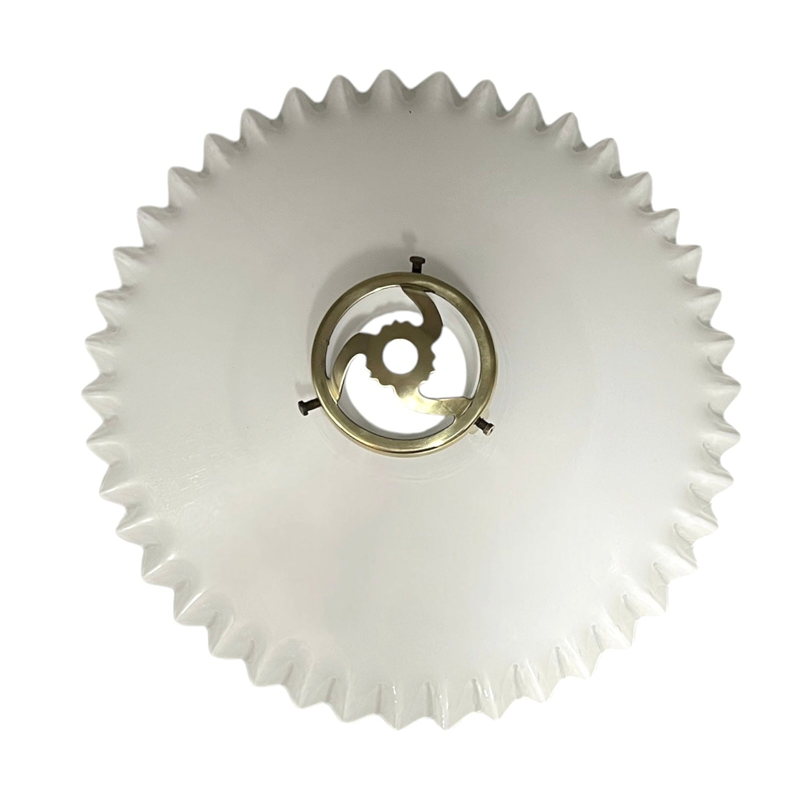 White ceiling light fixture with a decorative glass shade on a white background