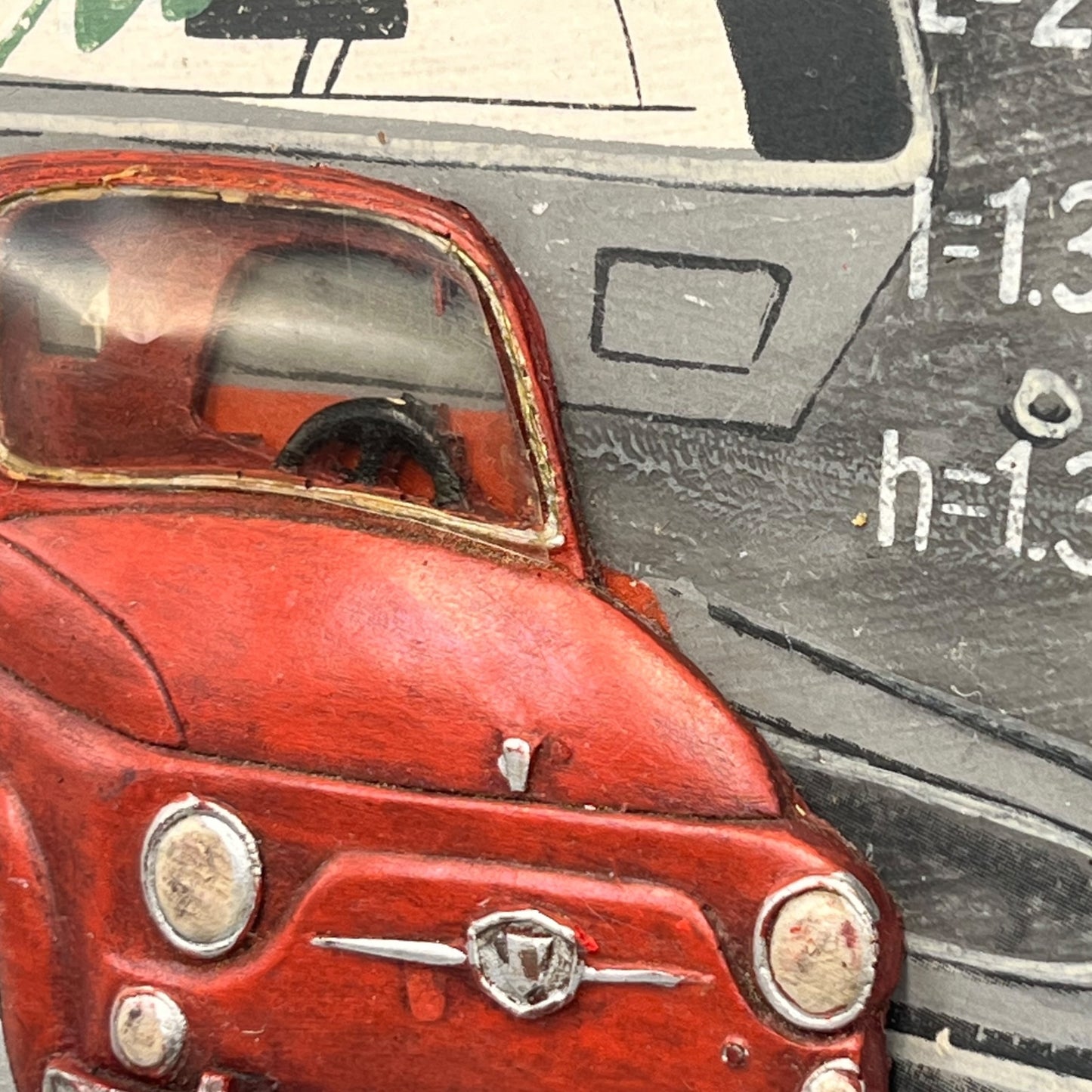 Close up of wooden Fiat 500 3d picture