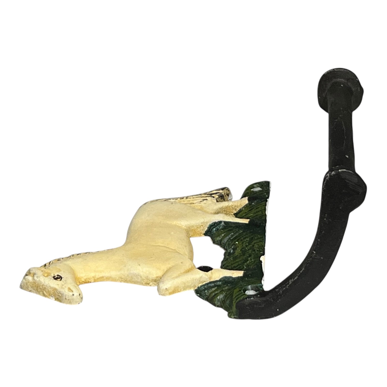 close up of cast iron toiler roll holder on a white background