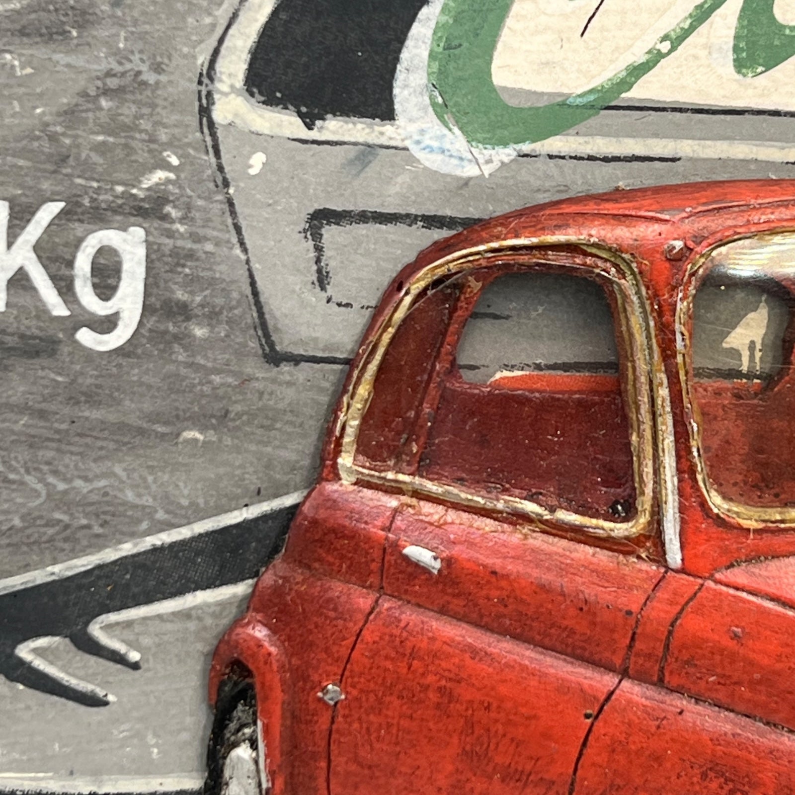 Close up of wooden Fiat 500 3d picture