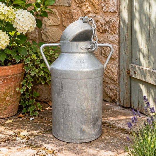 Vintage French Aluminium Milk Churn with Lid – 20L Rustic Farmhouse Decor