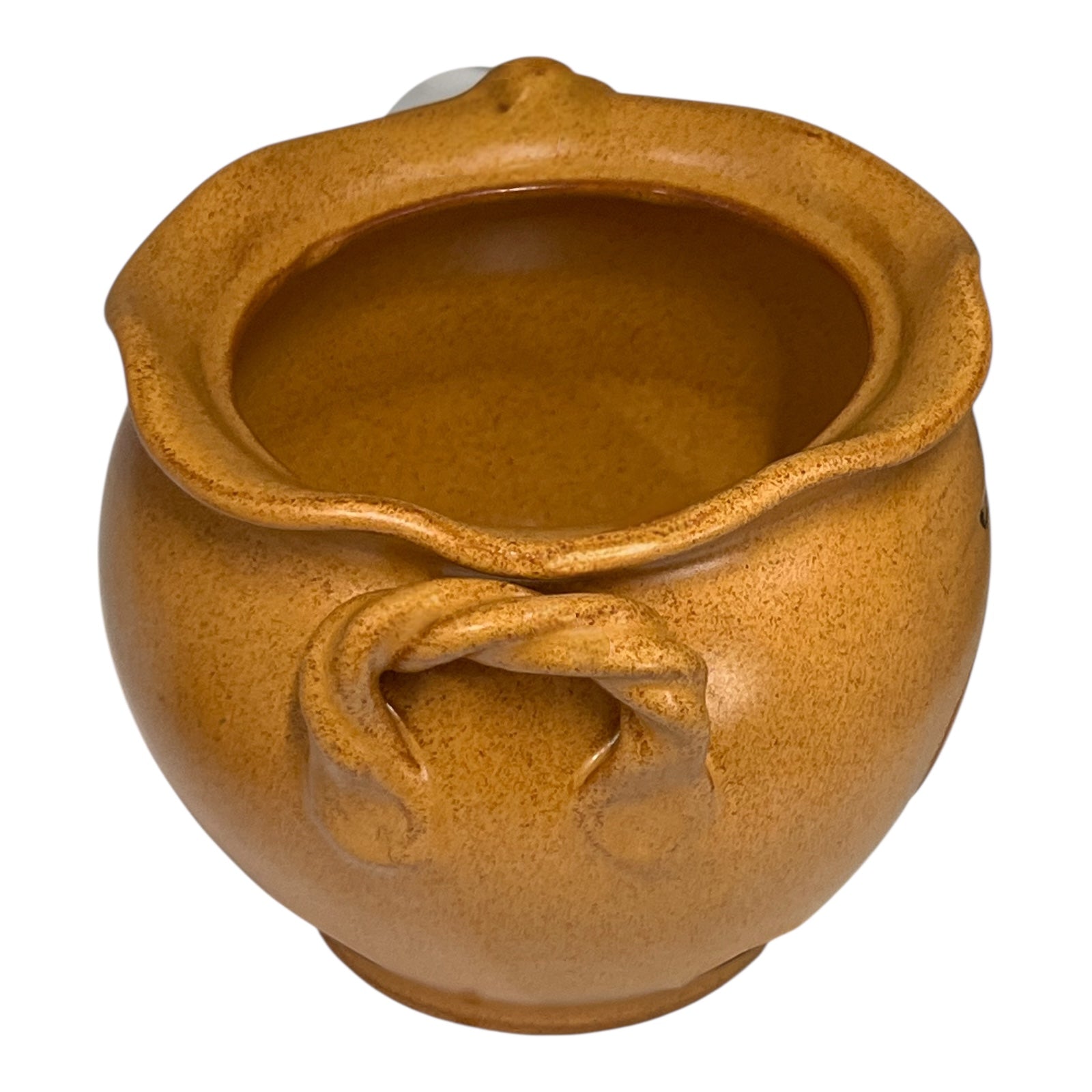 Brown ceramic pot with handles on a white background