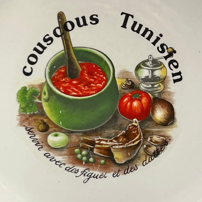Illustration of Tunisian couscous with ingredients on a beige background