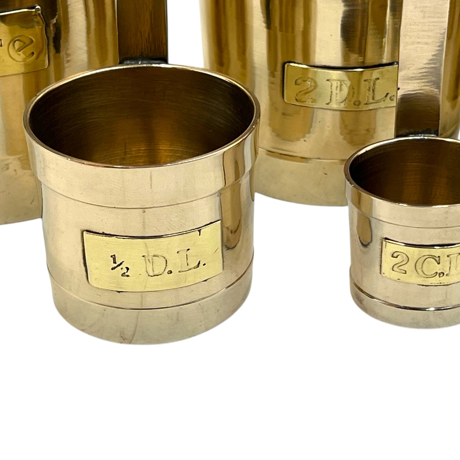 French Vintage Long Handled Brass Cider Cups, Measuring Jugs, Home Barware