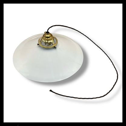 Vintage French Glass Ceiling Pendant Light, Milk Glass Hanging Lampshade 