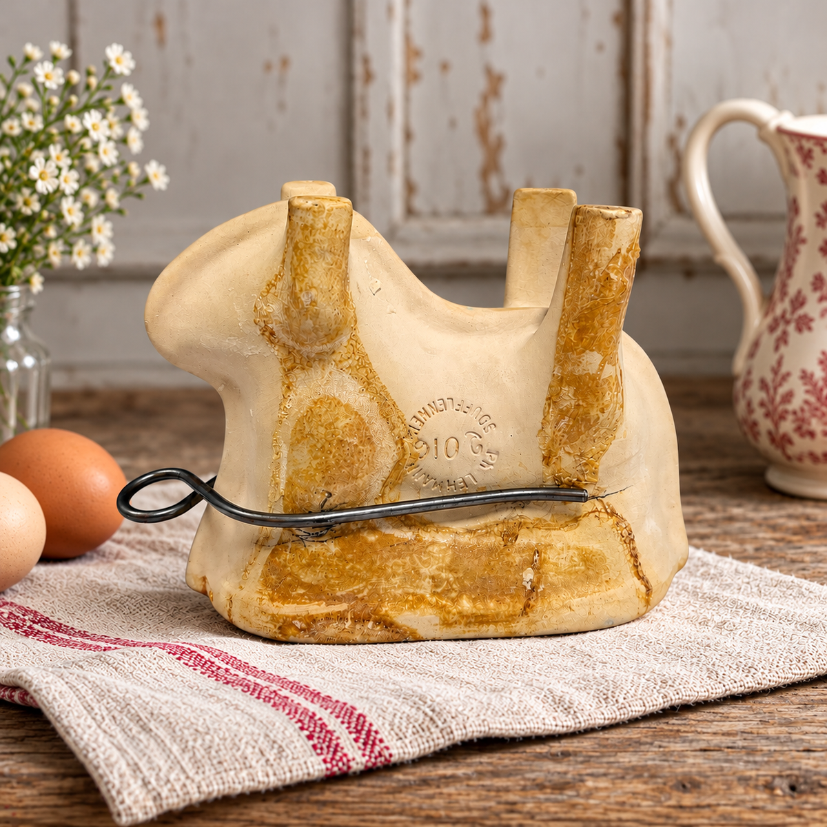 Vintage French Easter Lamb Cake Mould – Poterie Lehmann Alsace Ceramic Lamala with Recipe