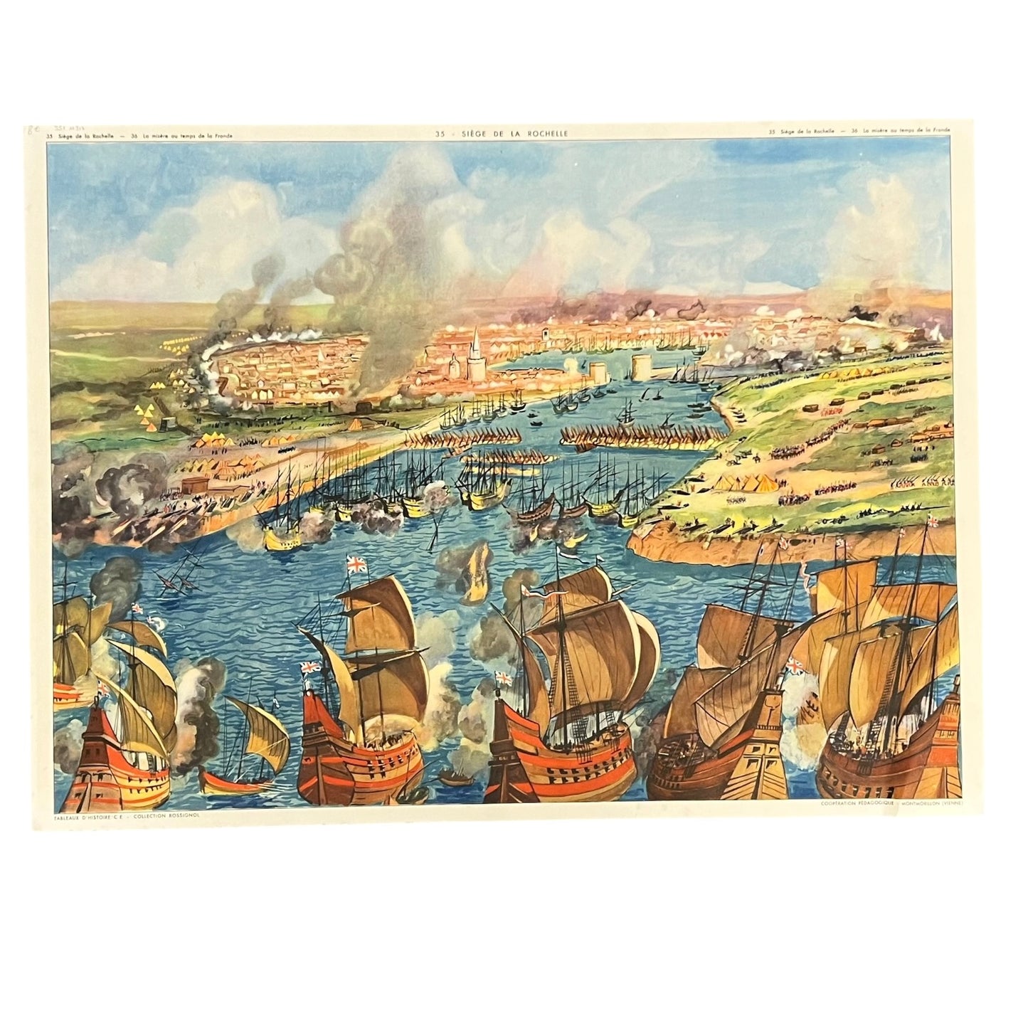 Vintage French Double-Sided School Poster – Siege of La Rochelle Teaching Aid
