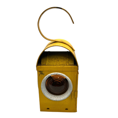 Vintage-style yellow lantern with a hook on a white background