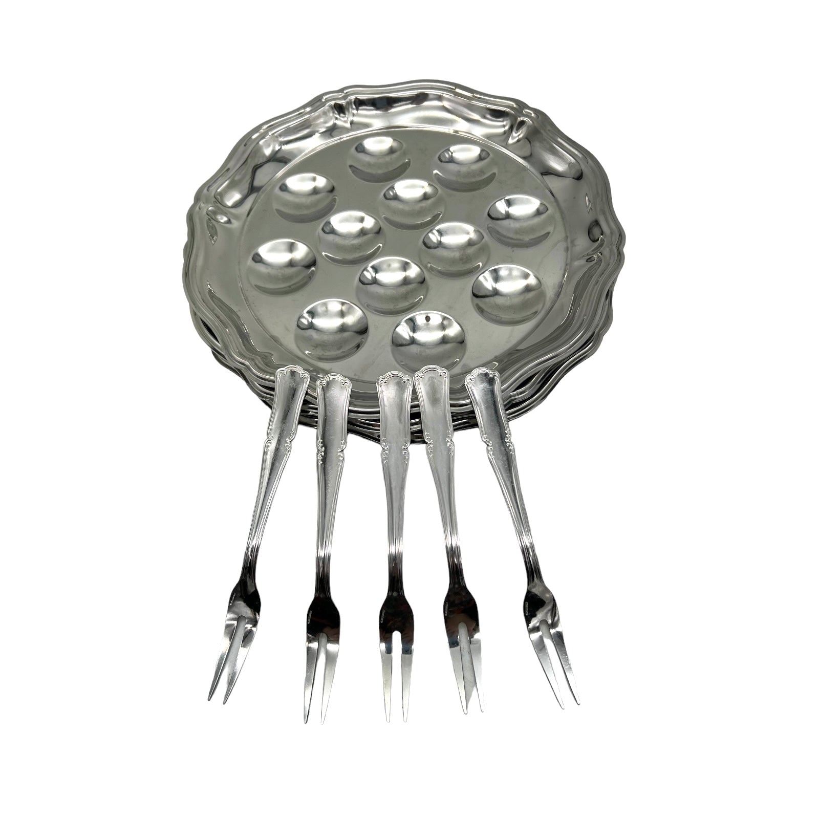 French stainless steel escargots plates with forks for sale