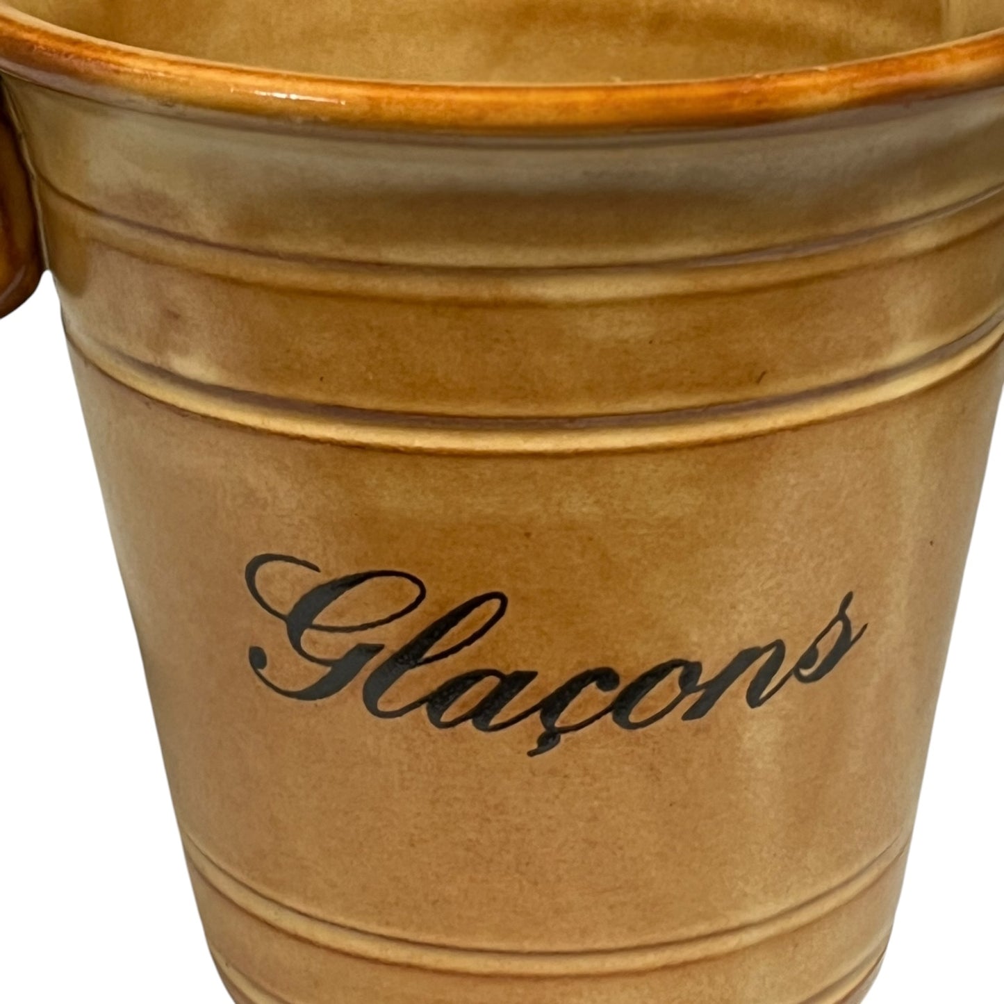 Vintage French Stoneware Ice Bucket “Glacons” – 1970s Retro Barware
