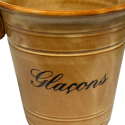 Vintage French Stoneware Ice Bucket “Glacons” – 1970s Retro Barware