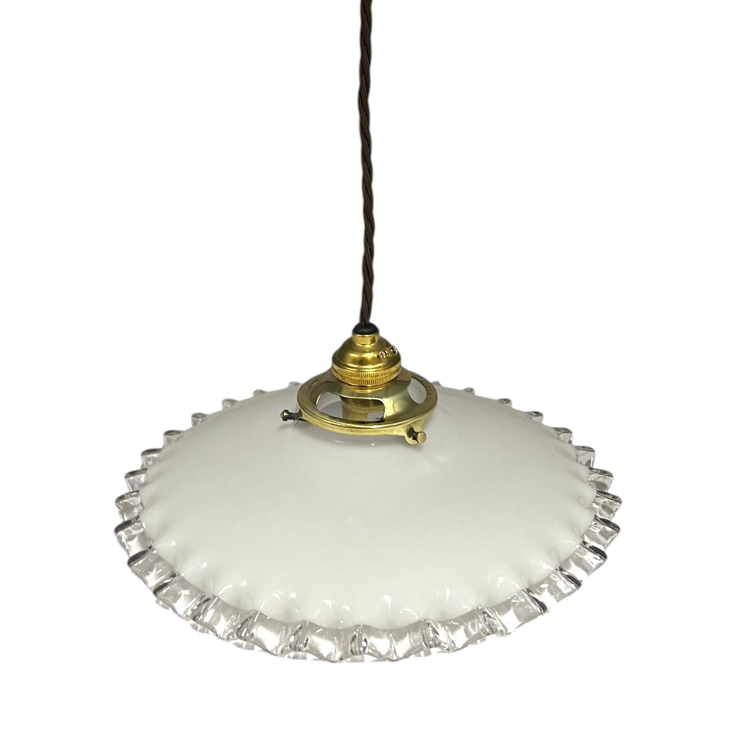 Vintage French Glass Ceiling Pendant Light, Milk Glass Hanging Lampshade 