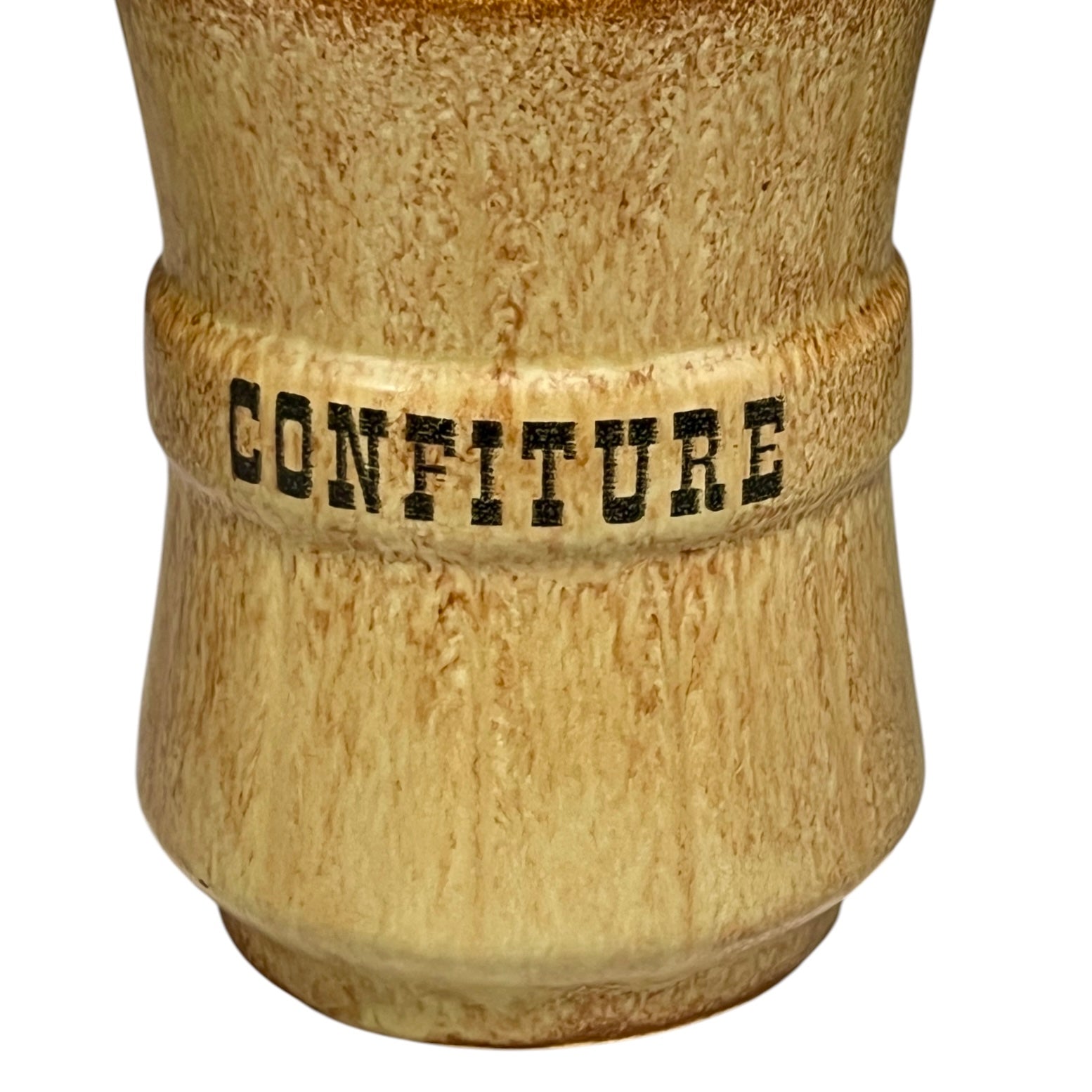 Ceramic jar with 'CONFITURE' text on a white background