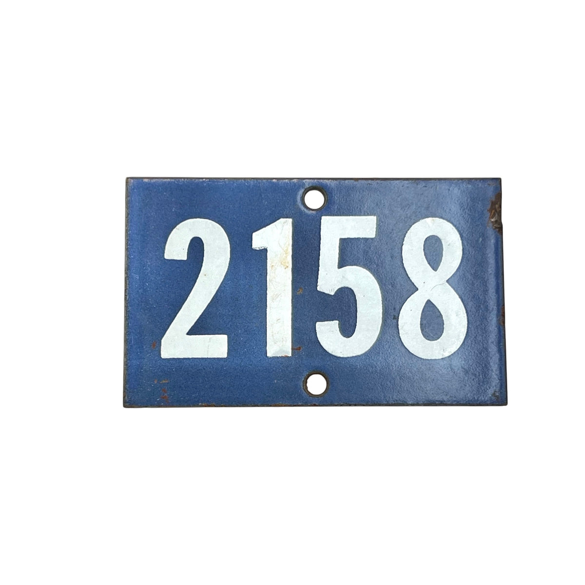 Vintage French Enamel House Number 2158 – Blue & White Door Plaque
