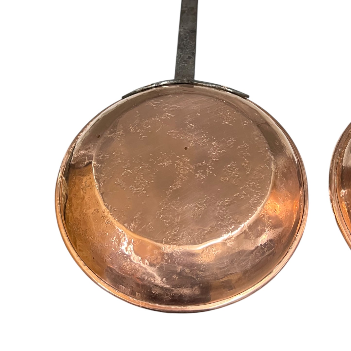 Pair of French Copper Pans with Long Handles – Tin Lined, Rustic Farmhouse Kitchen Decor