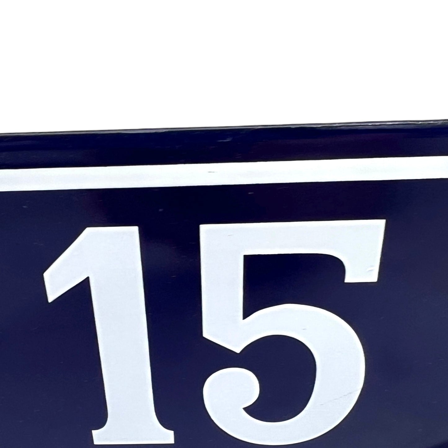 image French blue and white enamel door number 15