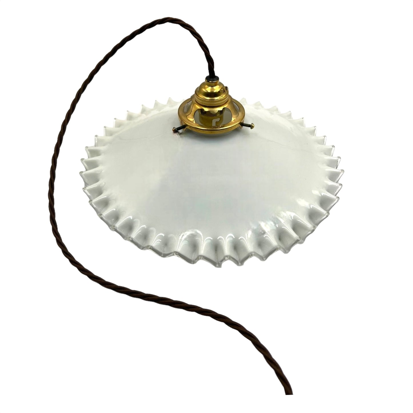 Vintage French Glass Ceiling Pendant Light, Milk Glass Hanging Lampshade