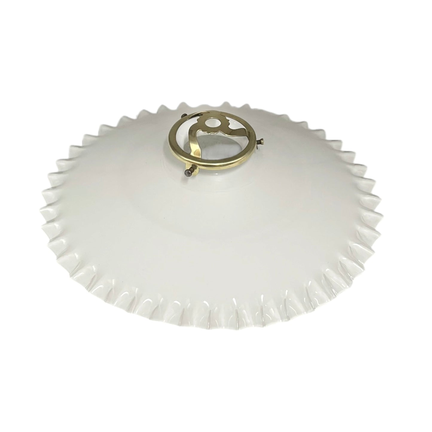 White lampshade with gold fixture on a white background