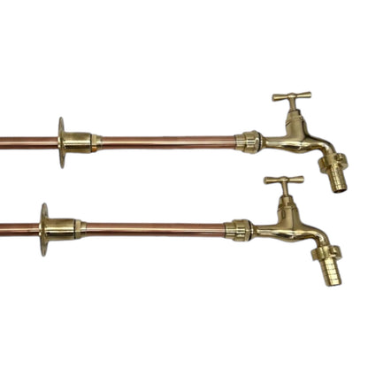 Pair of copper and brass wall mounted taps  custom size made to measure 