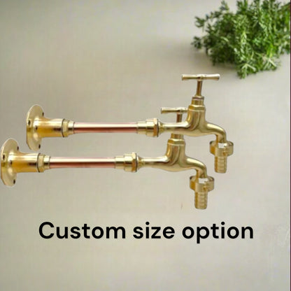 Pair of copper and brass wall mounted taps  custom size made to measure 