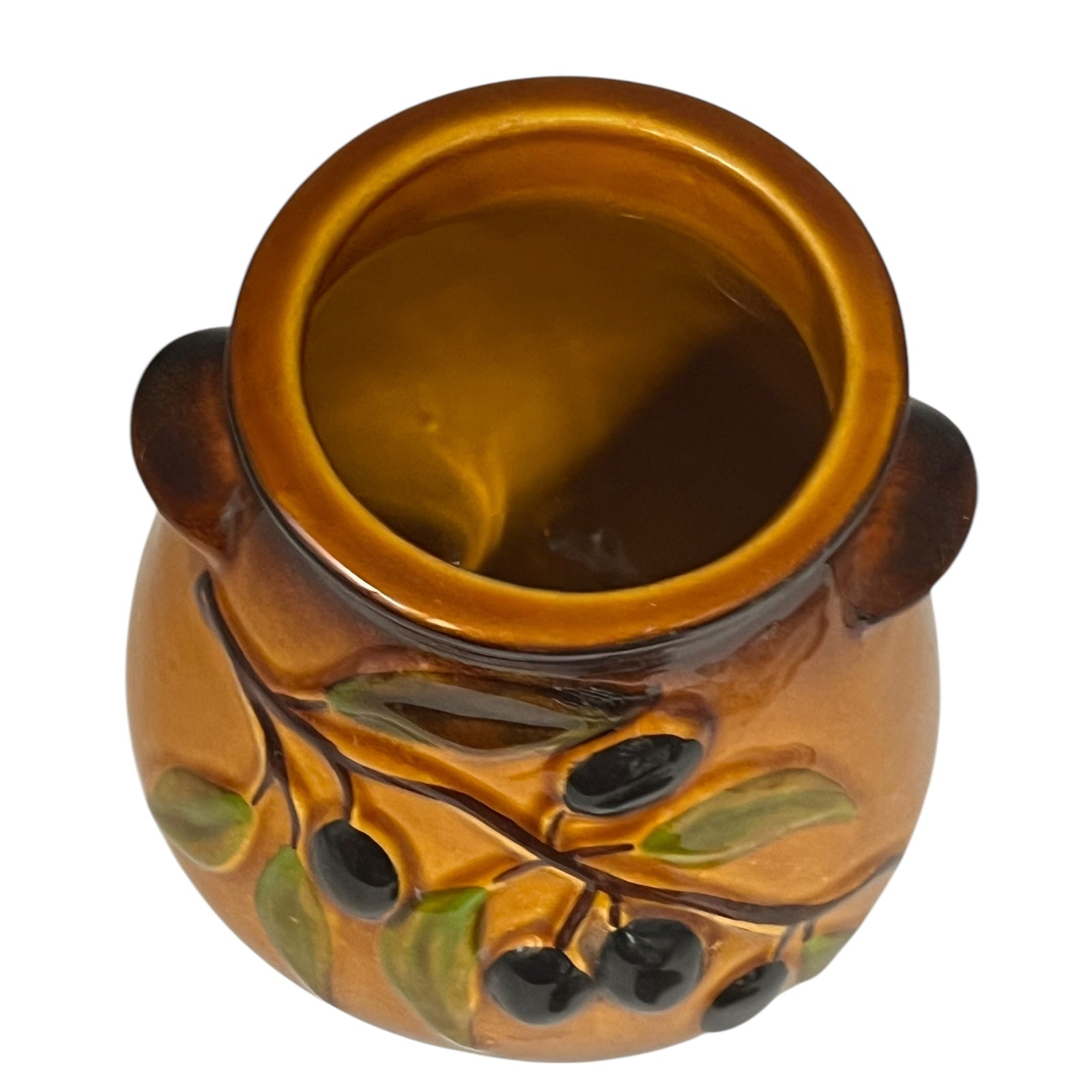 French Olive Jar, French Hand Made Ceramic Glazed Lidded Olive Pot