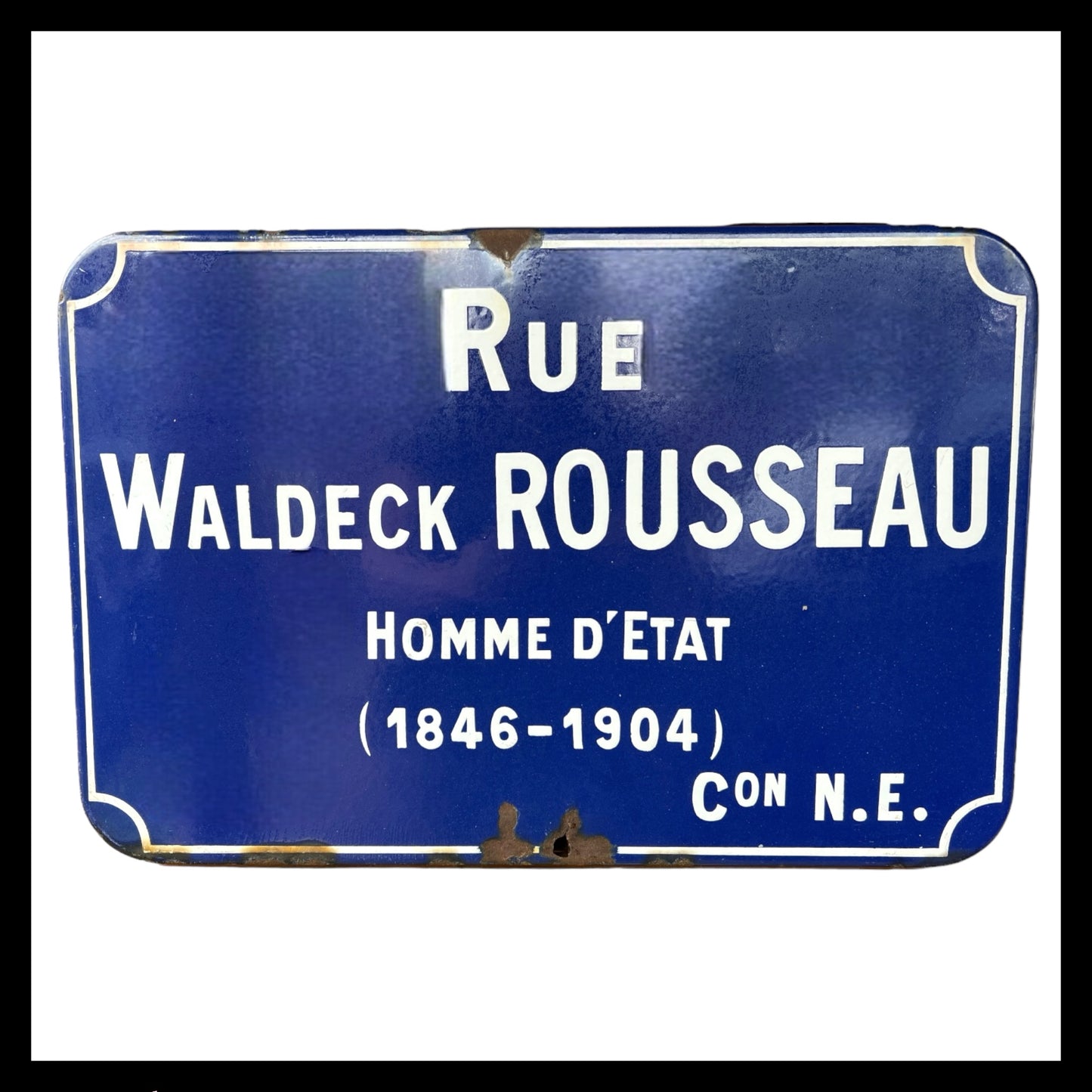 Vintage XL French street sign plaque made from blue and white vitreous enamel for sale from All Things French Store