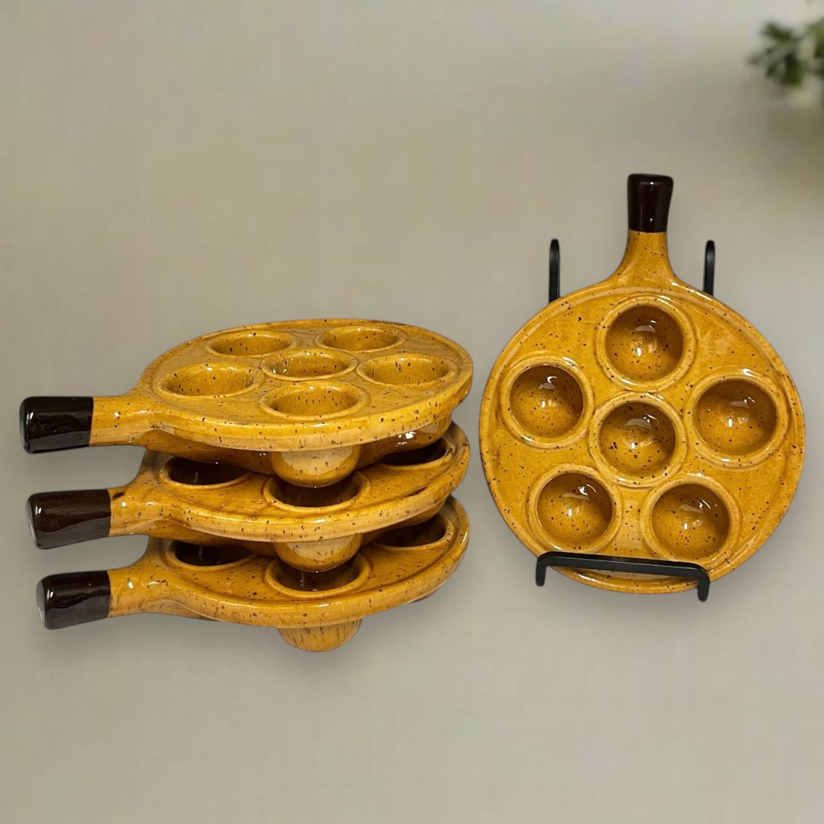 Set of 4 French Rustic Ceramic Escargot Dishes, Vintage Snail Pots Plates for sale from All Things French Store