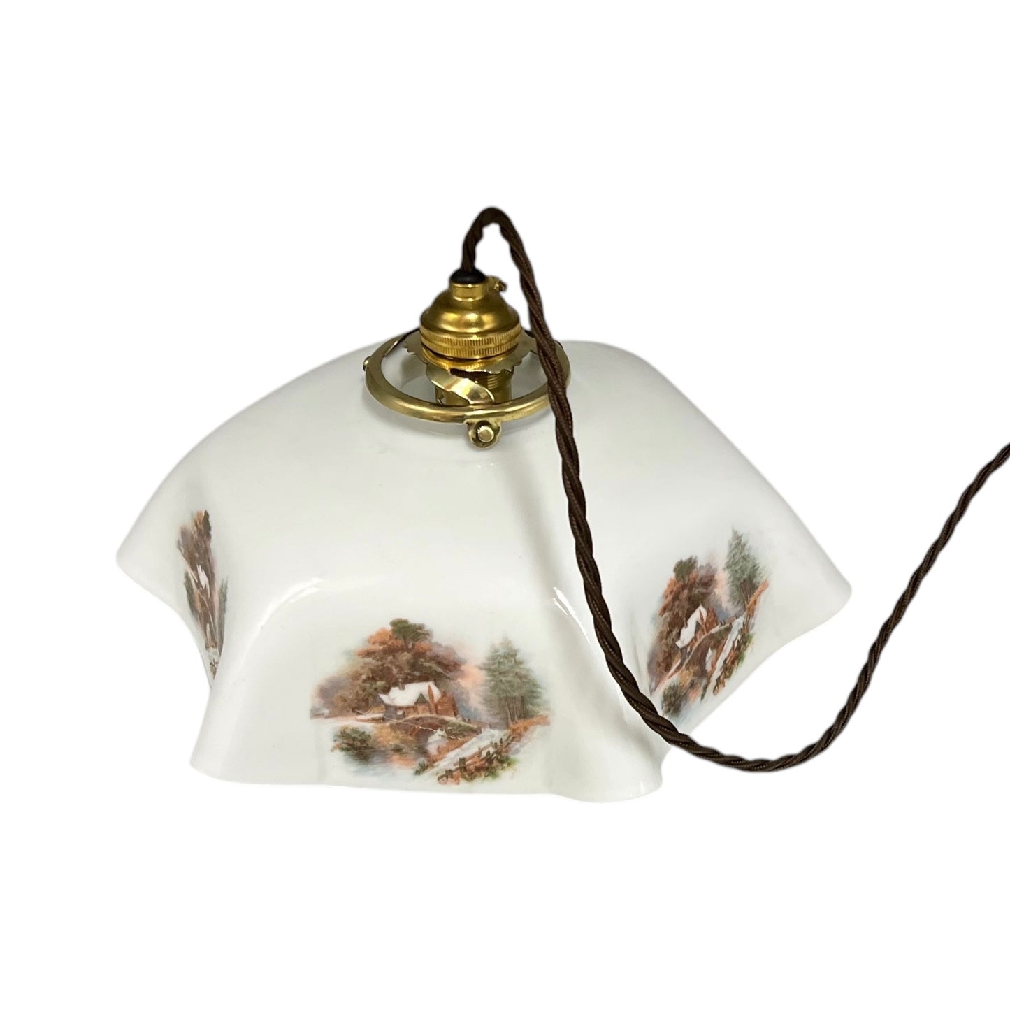 Vintage French Pendant Light, White Milk Glass, Hanging Interior Lampshade 