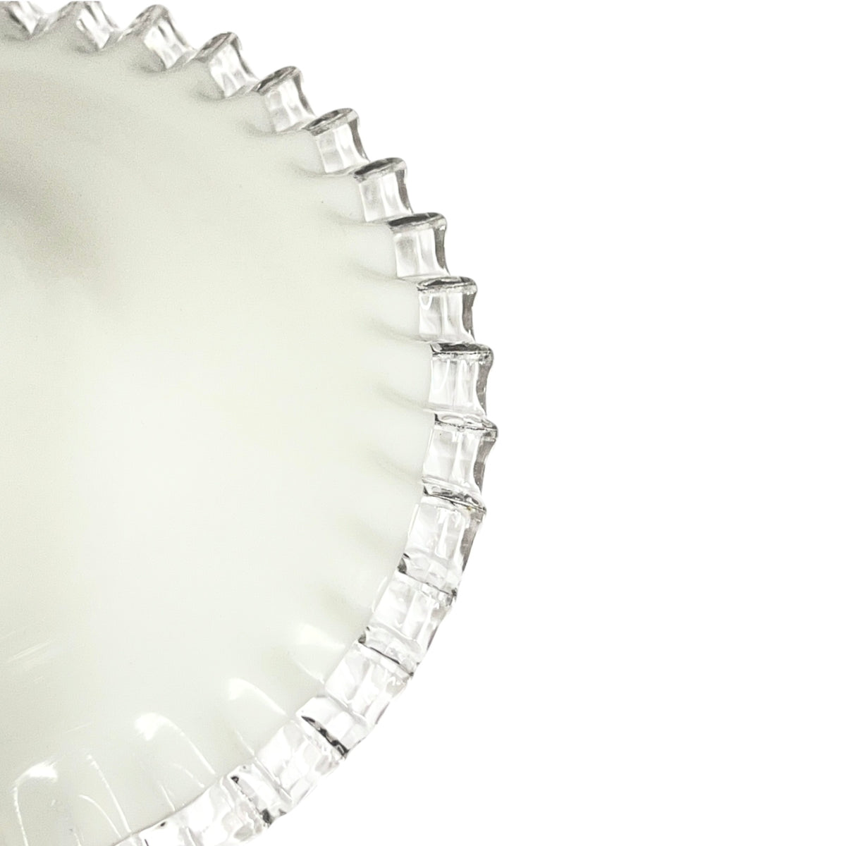 Vintage French Opaline Milk Glass Coolie Pendant Shade Clear Rim 26cm