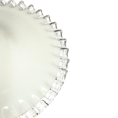 Vintage French Opaline Milk Glass Coolie Pendant Shade Clear Rim 26cm