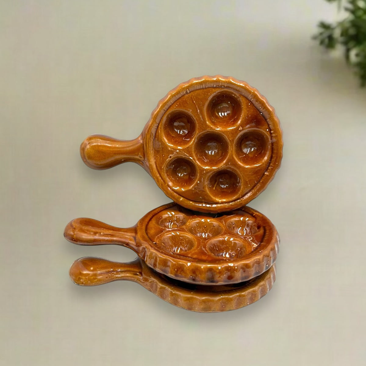 Set of 3 French Rustic Ceramic Escargot Dishes, Vintage Snail Pots Plates