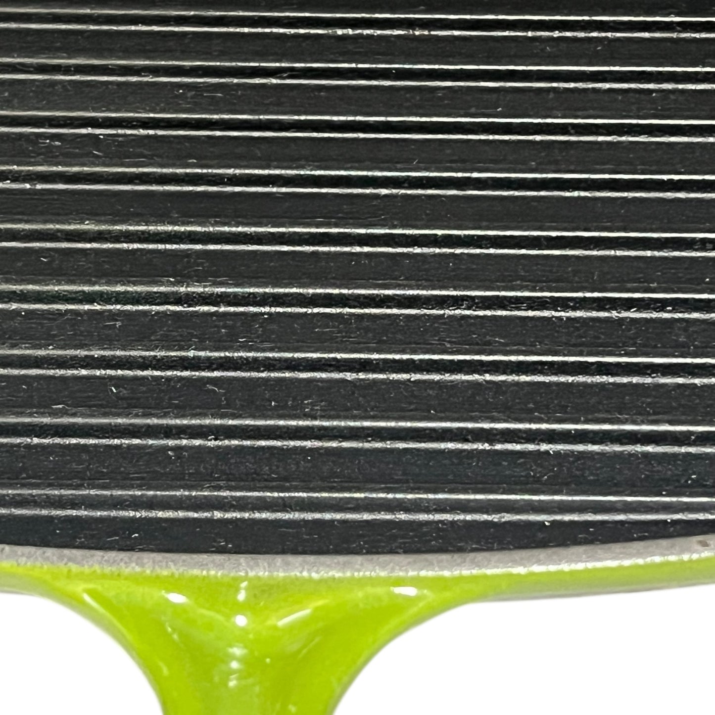 Close-up of a black cast iron skillet with ribbed surface