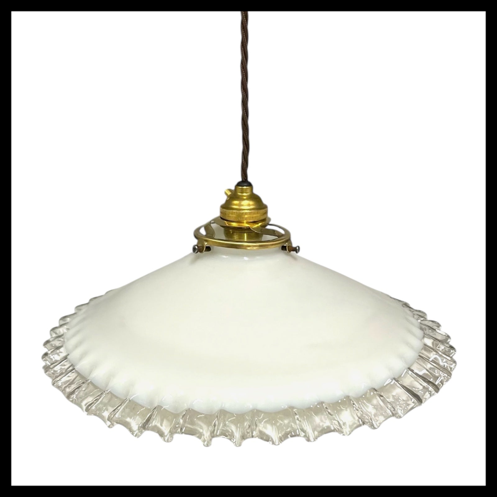 Vintage French Glass Ceiling Pendant Light, Milk Glass Hanging Lampshade