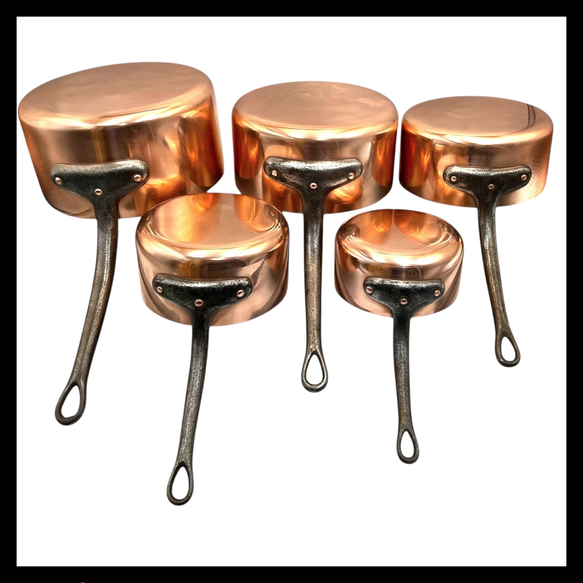 Vintage French Copper Saucepans, Copper Pots, Set of 5, Brand New Tin Lining 2mm 6+kg 