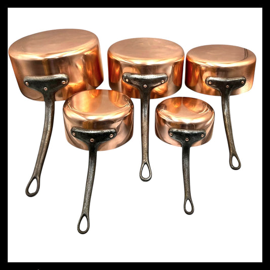 Vintage French Copper Saucepans, Copper Pots, Set of 5, Brand New Tin Lining 2mm 6+kg 