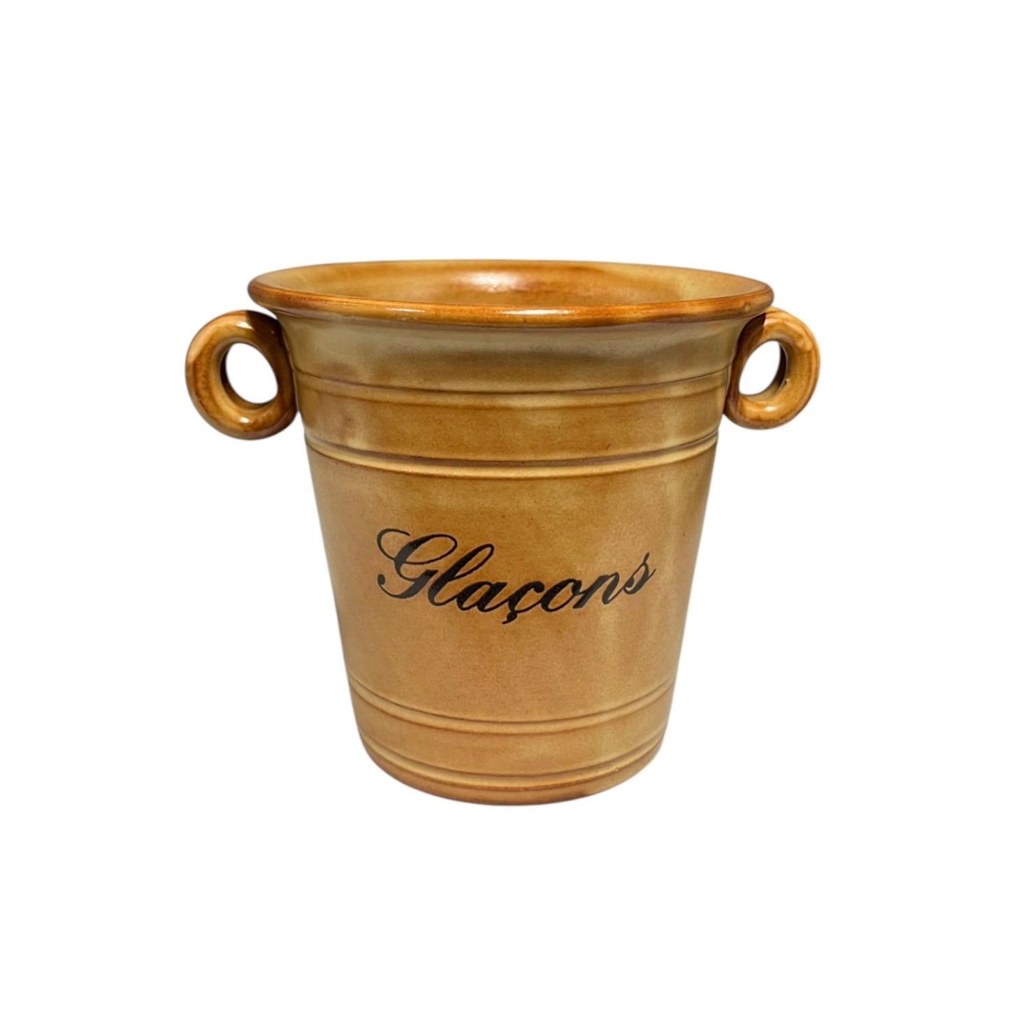 Vintage French Stoneware Ice Bucket “Glacons” – 1970s Retro Barware