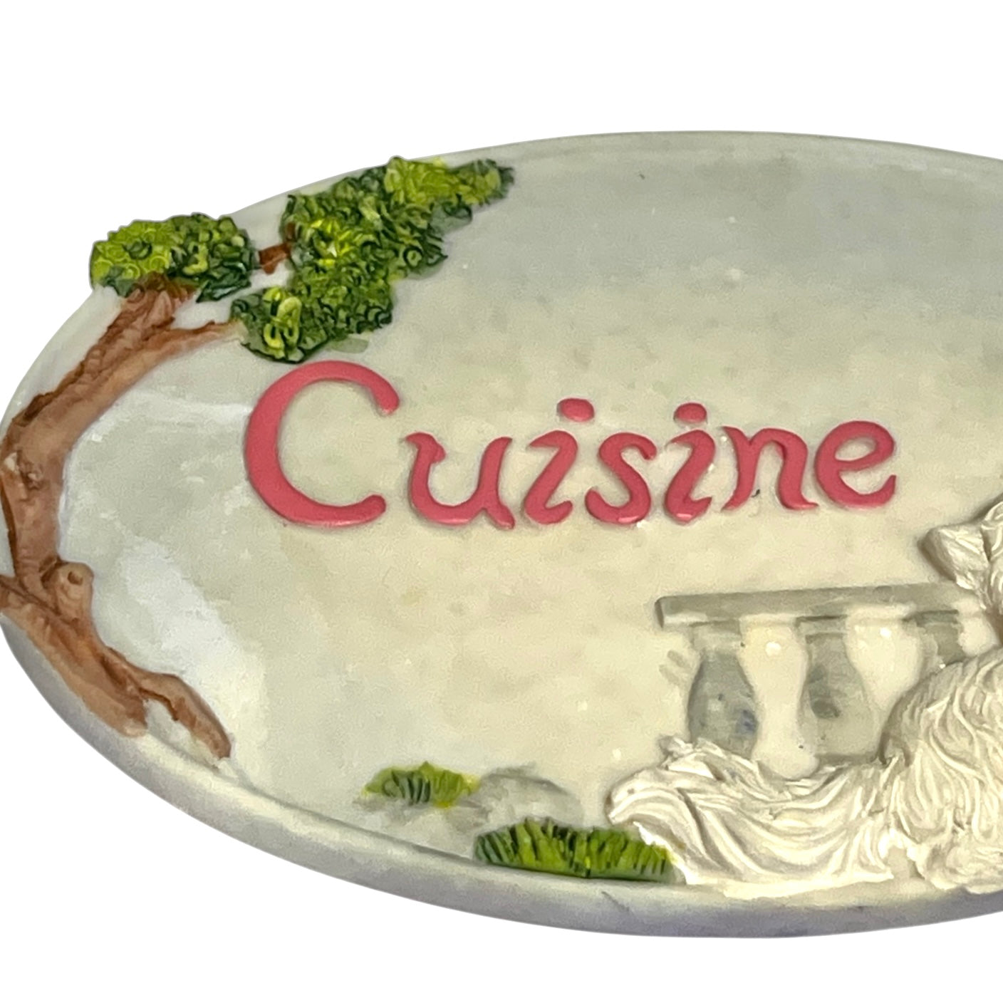 French shabby chic Cuisine kitchen door sign with a cat decoration on a white background 