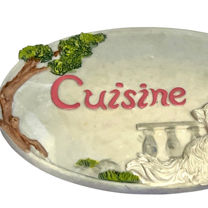 French shabby chic Cuisine kitchen door sign with a cat decoration on a white background 