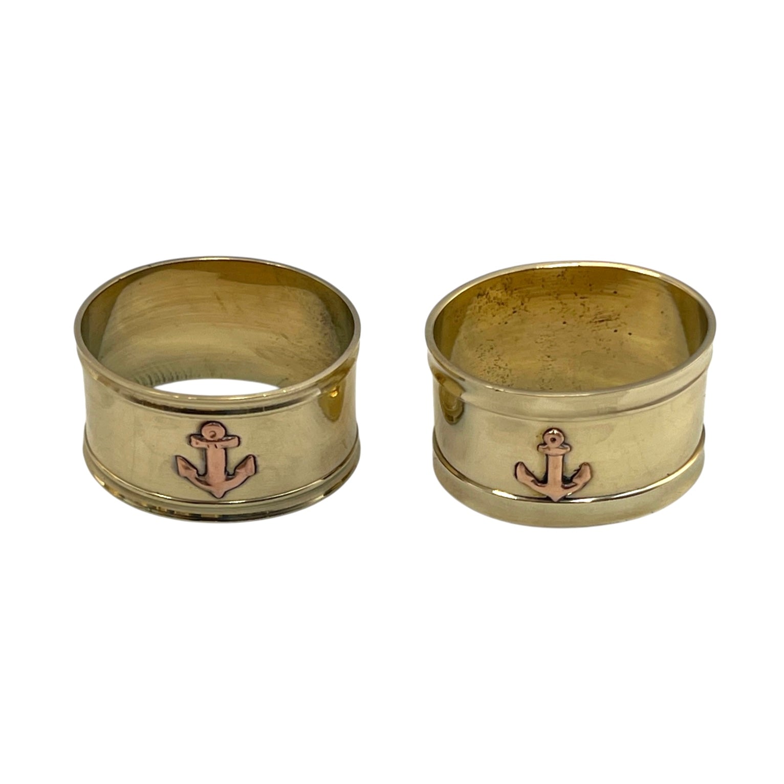 Set of 8 French Vintage Brass & Copper Napkin Rings, Nautical Boating Gift