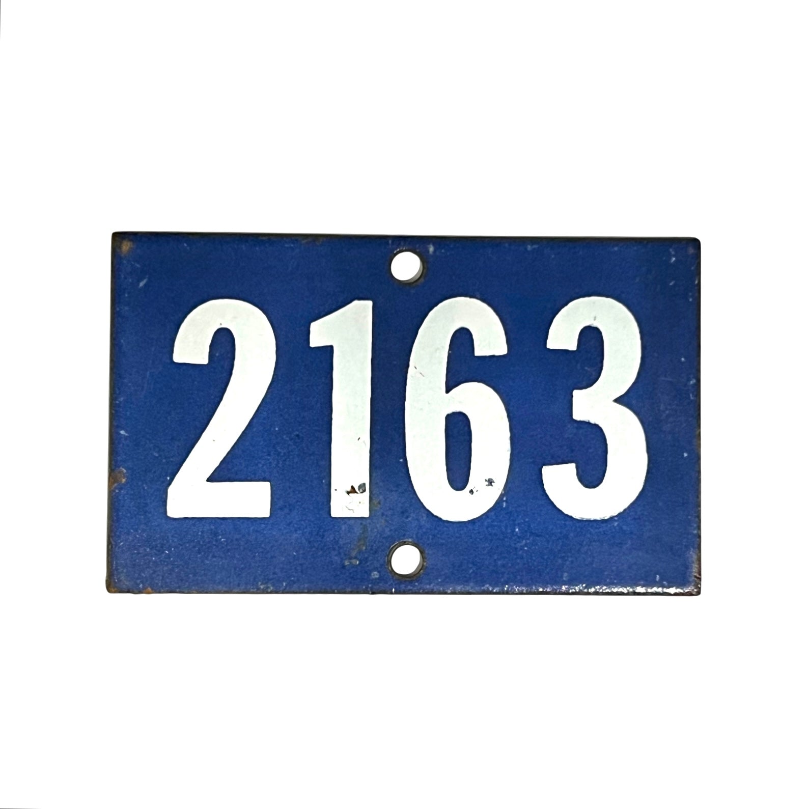 Vintage French Blue Enamel Door Number or Gatepost Number 2163