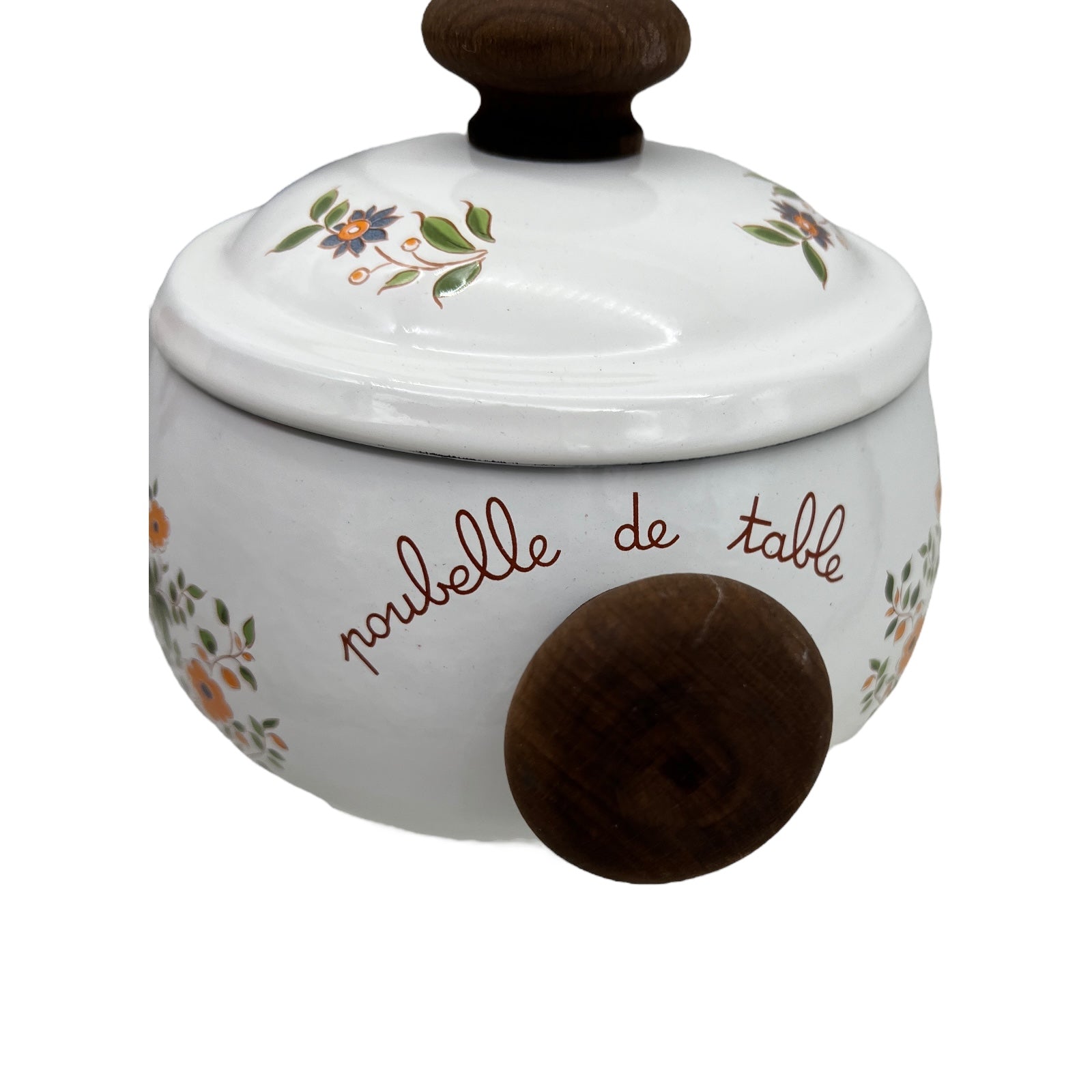 French vintage enamel mid century table bin  for sale 