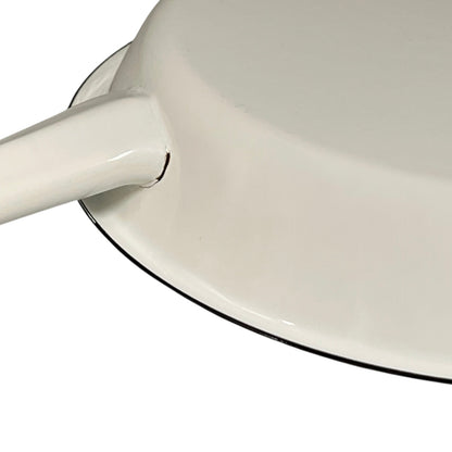 Close-up of a white frying pan handle on a white background