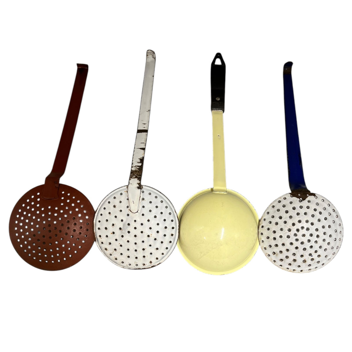Vintage French Enamel Kitchen Utensils – Set of 4 Ladles & Strainers