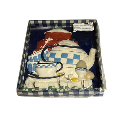 Vintage French Hand-Painted Resin Tea Towel Holder – 3 Hook Kitchen Plaque