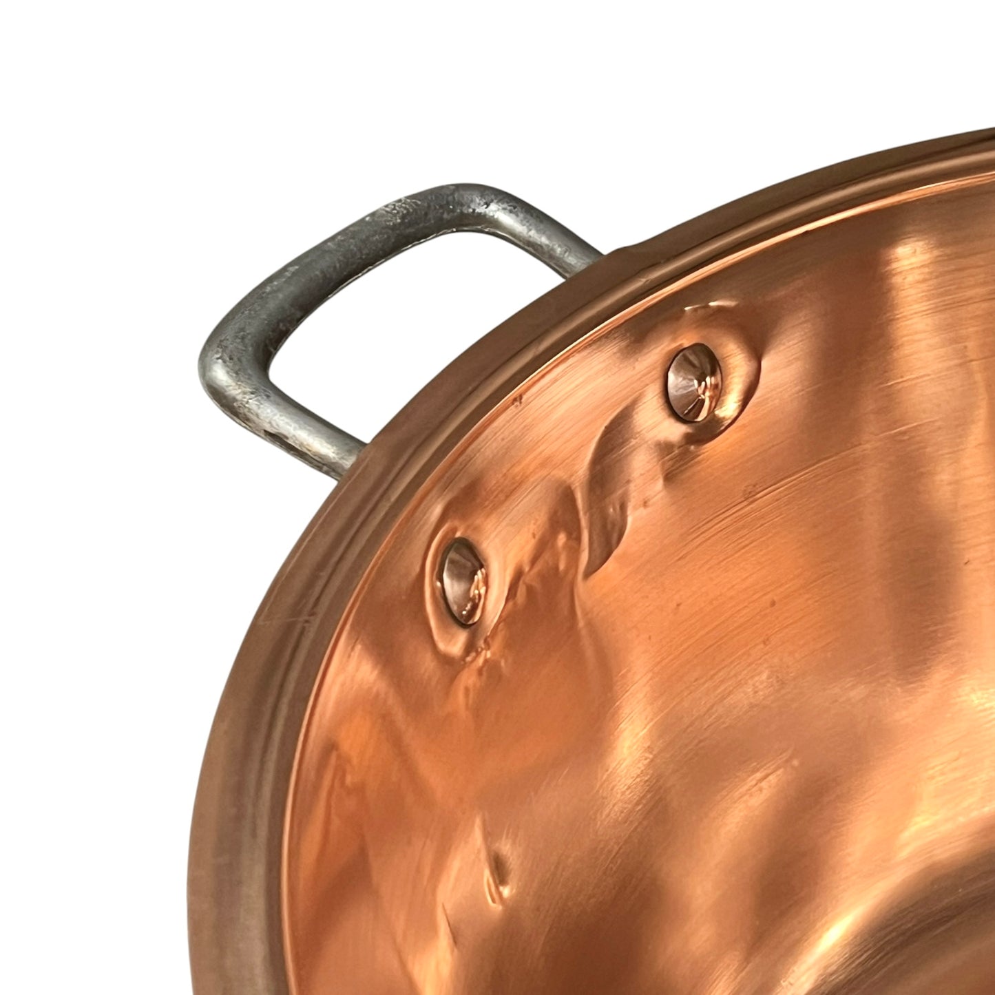 Close up of a French copper bathroom basin on a white background
