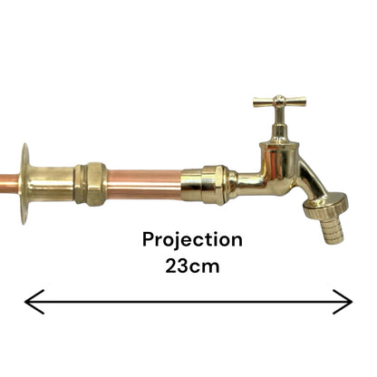 Vintage Style Copper and Brass Wall Mounted Kitchen Tap with detachable nozzle and measurements