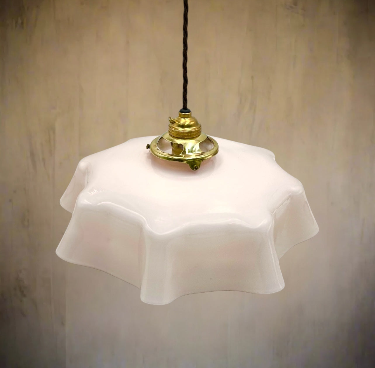 Vintage French Pendant Light, Pink Milk Glass, Hanging Interior Lampshade 