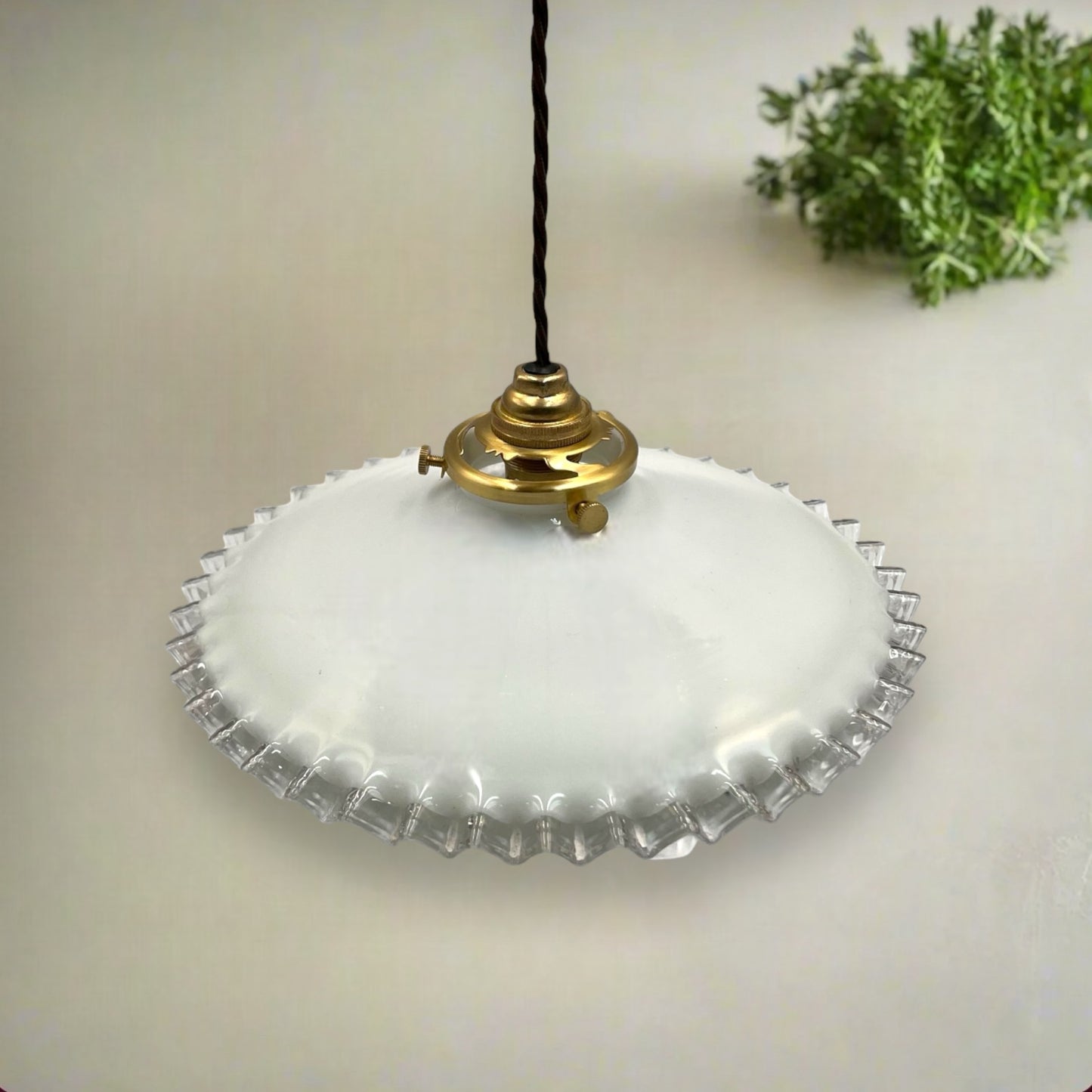 French vintage opaline ceiling pendant light with new wiring