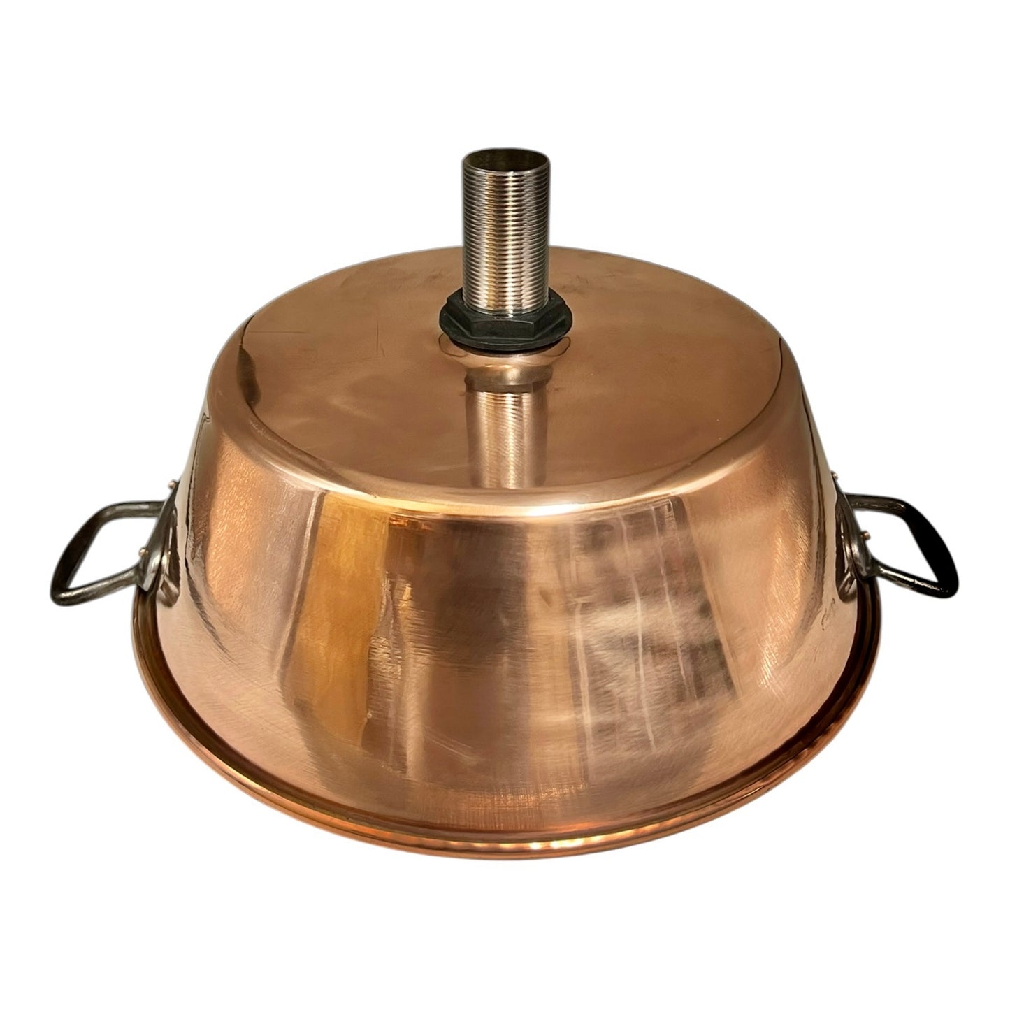 Copper pot with a metal handle on a white background